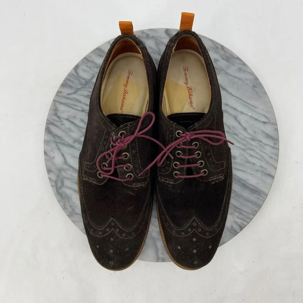 Tommy Bahama Mens 10 Shoe Brown Suede Oxford Wingtip Elliot Lace Up Casual Dress
